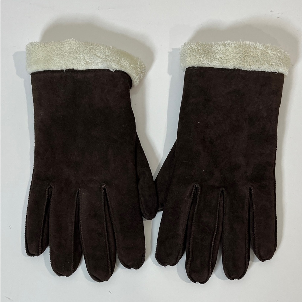 NWOT Genuine Suede Leather Gloves Plush Shearling Cuff Sz L